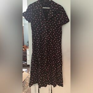 Y2K Rose Floral Button down Black Dress with front tie